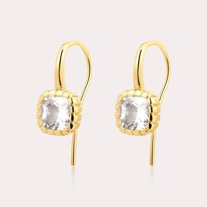 LUV AJ THE CLASSIQUE CUSHION HOOK CZ EARRINGS in Gold NEW